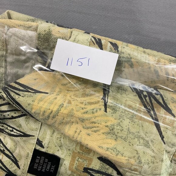 Izod Golf Shirt Mens XXL Green Silk & Linen Button Up Floral Short Sleeve Casual - Picture 9 of 9